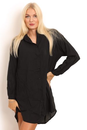 Storskjorte med lange ærmer i ensfarvet sort style 1156