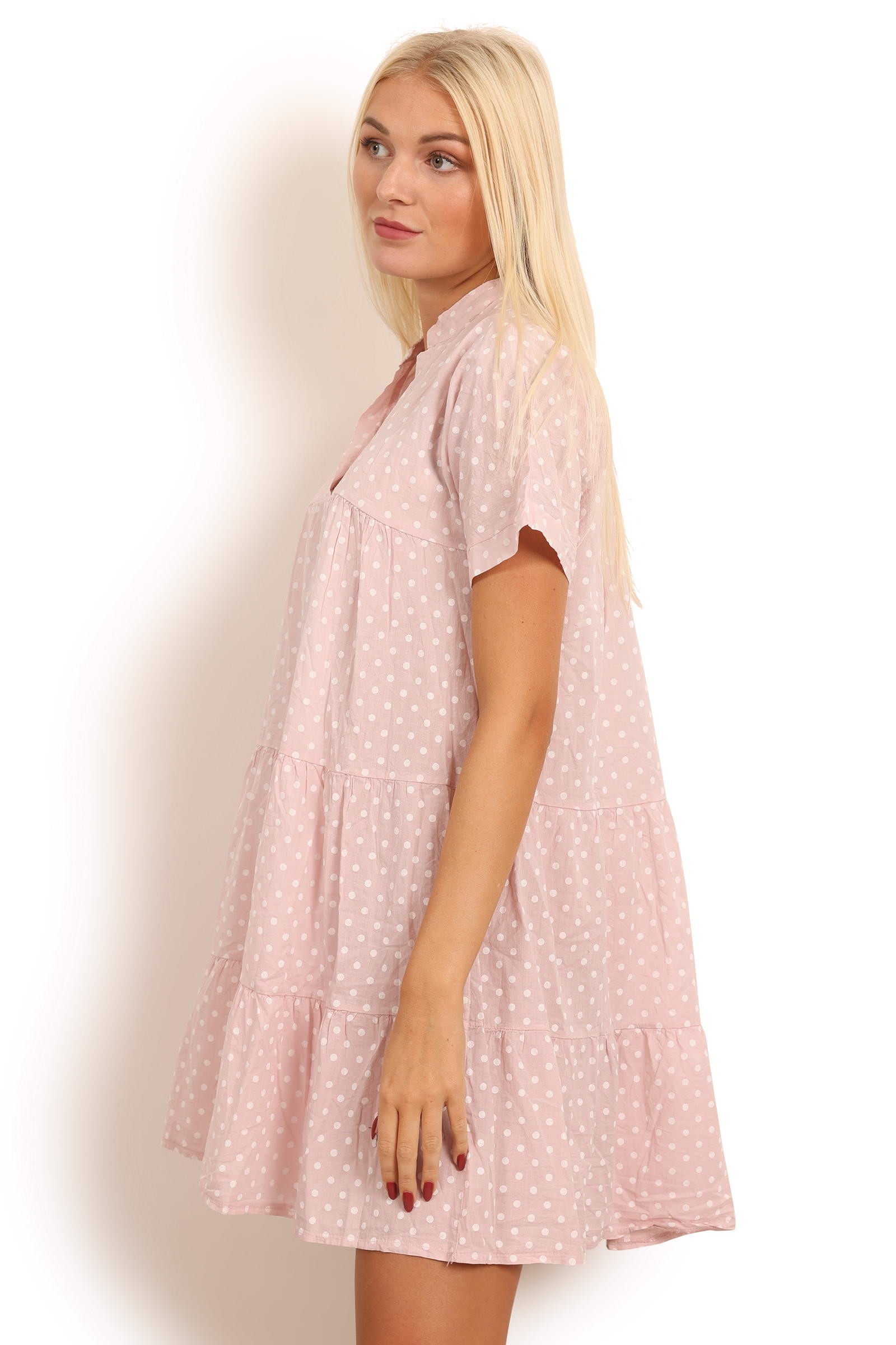 A-formet kjole i rosa med hvide prikker style 1164