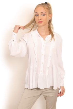 Flæseskjorte i hvid med fine detaljer style 1803