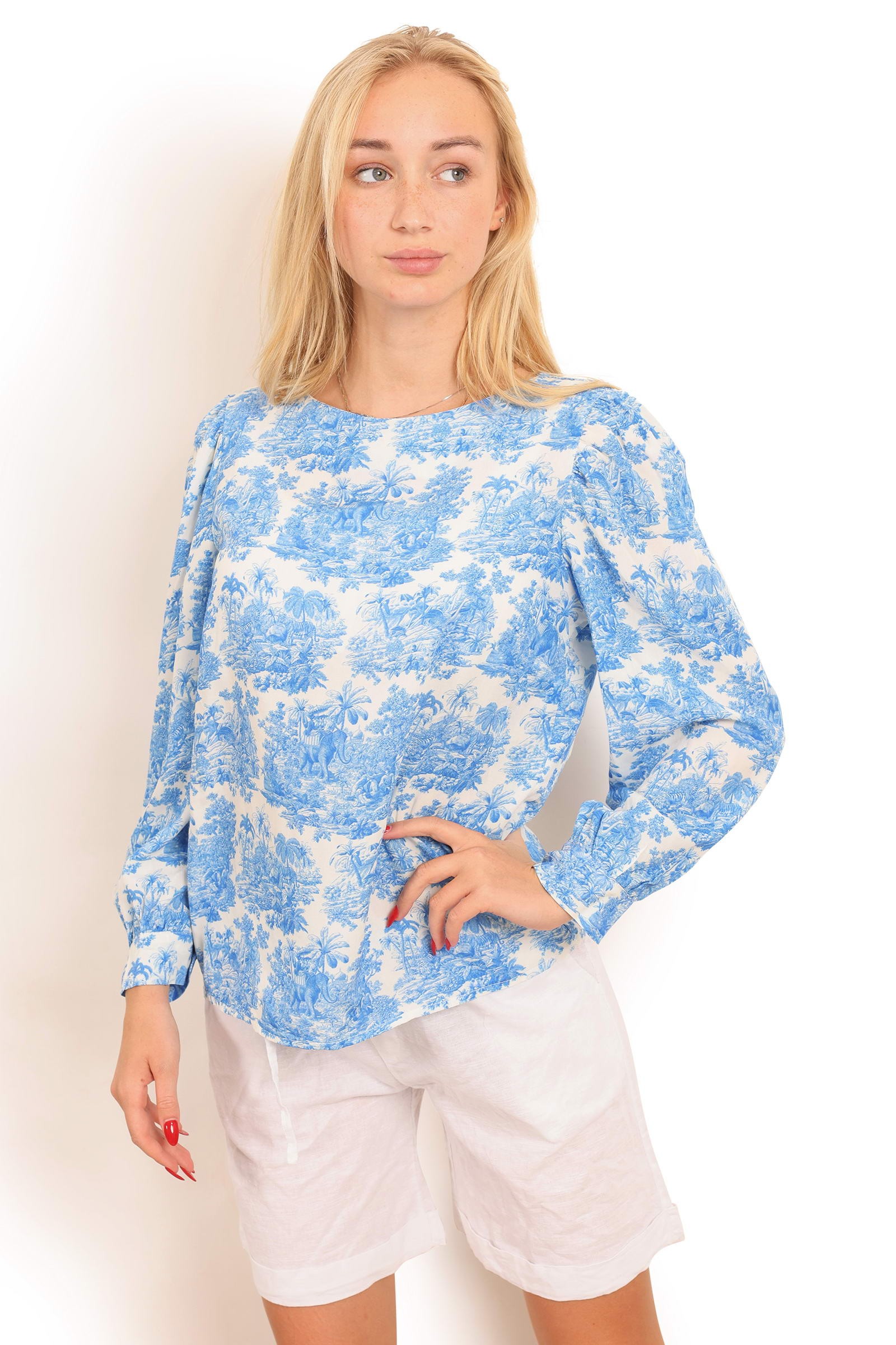 Bluse i blåt print style 1822