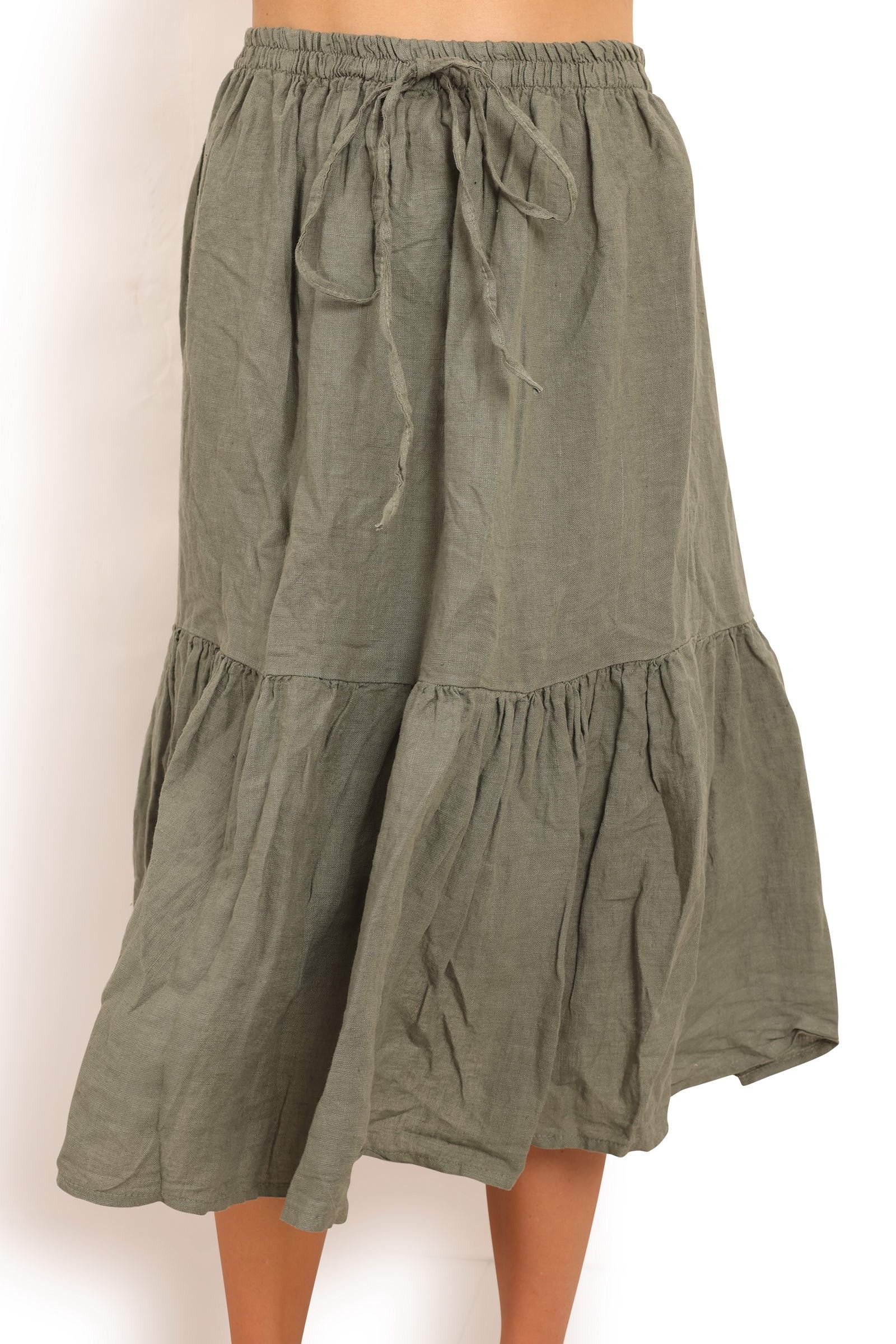 Armygrøn nederdel i hør style 1895