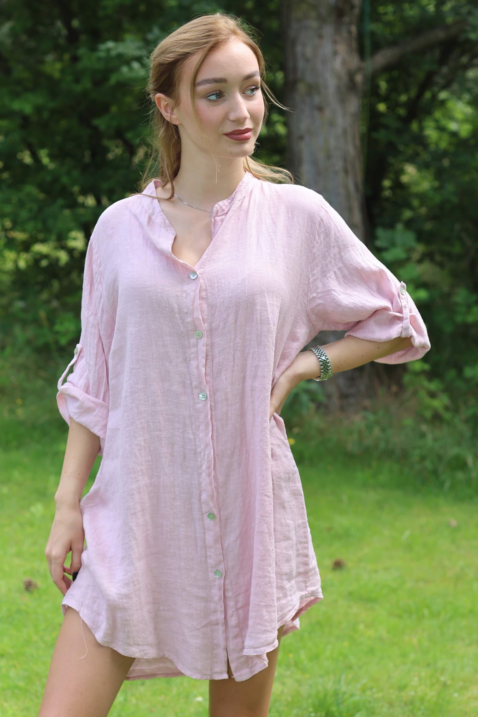 Hørskjorte i støvet rosa style 1867