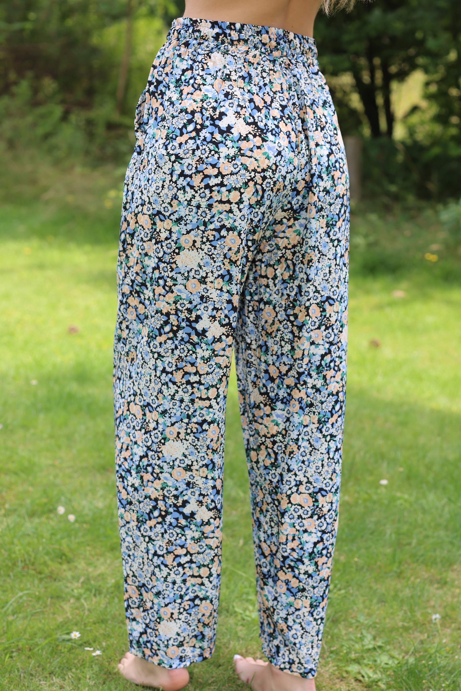 Blå blomsterprintet bukser style - Luxe