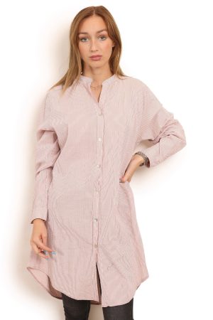 Storskjorte med lange ærmer i rosa stribet style 1156