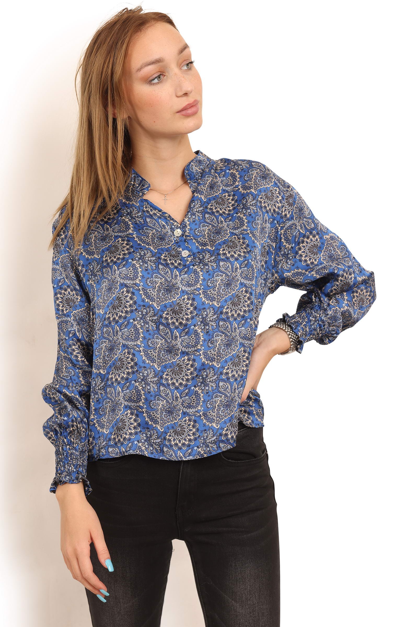følgeslutning Landbrug Manners Kobolt blå paisley skjorte style 1402 - Copenhagen Luxe