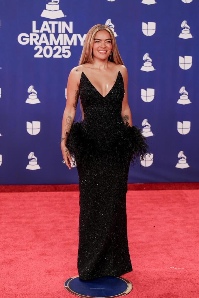 Karol G at the 26th Annual Latin GRAMMY Awards held at the MGM Grand Garden Arena on November 13, 2025 in Las Vegas, Nevada.